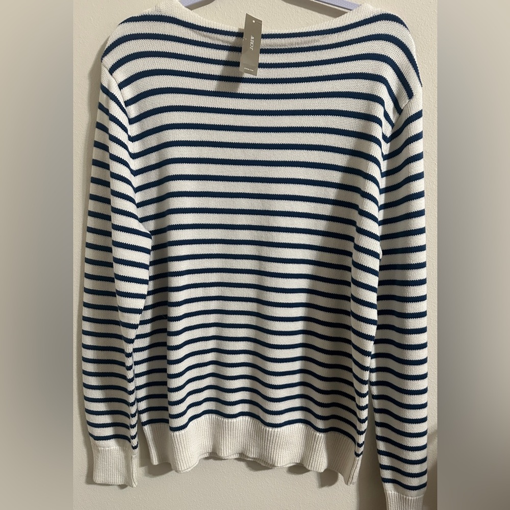 NEW - JCrew Men’s Striped Navy and Ivory Long Sleeve 100% Cotton Sweater